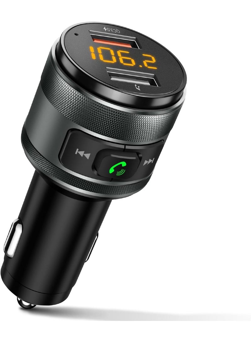 SOLARAE Bluetooth 5.0 FM Transmitter for Car, Wireless Bluetooth FM Radio Adapter Music Player with Hands-Free Calling and 2 USB Ports Charger, Supports USB Drive - Image 1