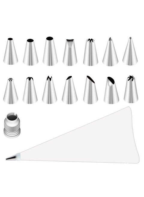 16-piece Baking Tools Set Diy Cake Cream Piping Tools Suitable For Various Baking Scenarios Including Pastries Desserts-Specifications:14 Mouth White Bag (J)