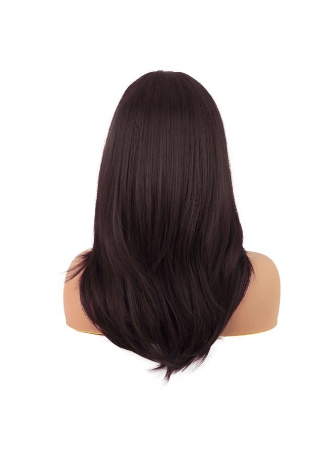 MapofBeauty 20 Inch/50 cm Long Layered With Bangs Straight Synthetic fiber Shoulder Length Hair for Daily Use or Party Wig (Dark Brown) - Image 4