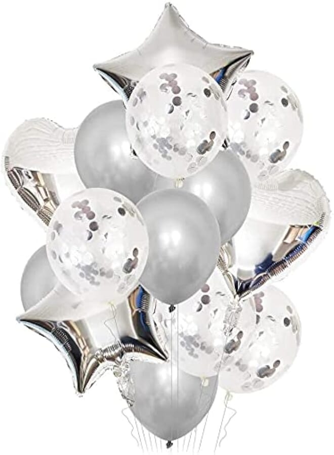 Secret Birthday Party Decorations Kit Confetti Balloon Star Heart Foil Balloons Latex Balloon Set for Birthday Weddings, Baby Shower Party Festival Decorations Business Event 14pcs Silver