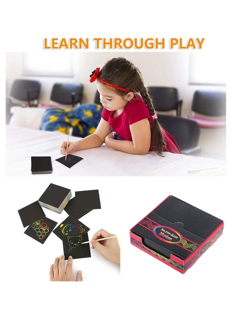 SOLARAE Rainbow Scratch Paper Off Mini Notes Wooden Stylus Drawing Template Arts and Crafts Holographic Notepapers Birthday Presents Gifts for Girls Boys - Image 5