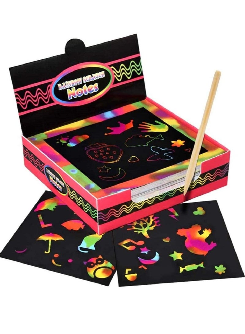 SOLARAE Rainbow Scratch Paper Off Mini Notes Wooden Stylus Drawing Template Arts and Crafts Holographic Notepapers Birthday Presents Gifts for Girls Boys - Image 1