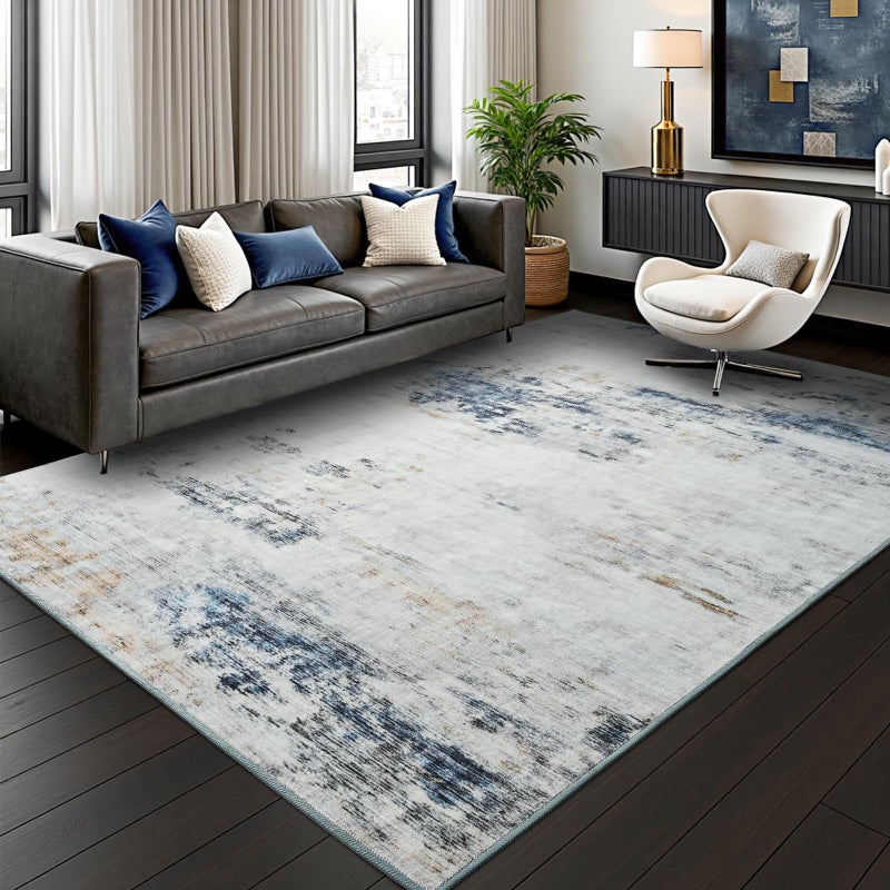 Toneed Abstract Area Rug Modern Washable Rug Soft Non Slip Rug Low Pile for Bedroom Living Room Dining Room BlueWhite 4x6 Feet