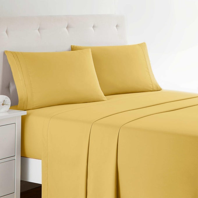 BED SHEETS PREMIER 1800 SERIES 4 PIECE BED SHEET SET DEEP POCKET WRINKLE FADE STAIN RESISTANT LUXURY SOFT BEDDING SHEETS PILLOWCASES FULL YELLOW