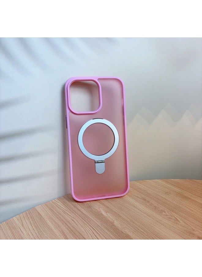 Generic - Applicable To For Iphone 16ProMax Mobile Phone Case For Iphone15 Bracket Magnetic Absorption Anti-fall Q1 Frosted Skin Feeling Fulcrum Factory-Color:Fresh Powder-Applicable Models:For Iphone 14promax - Image 1