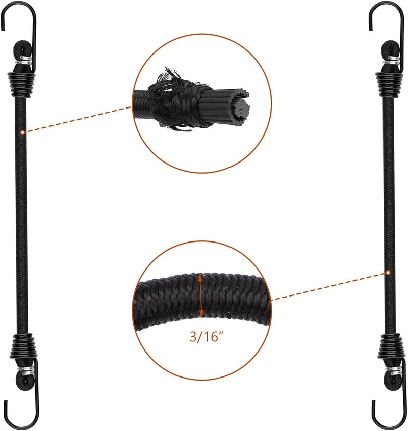 ZHOUBIN Small Bungee Cords with Hooks - 6 Inch Mini Black Bungee Cords, 10 Pcs - Image 3