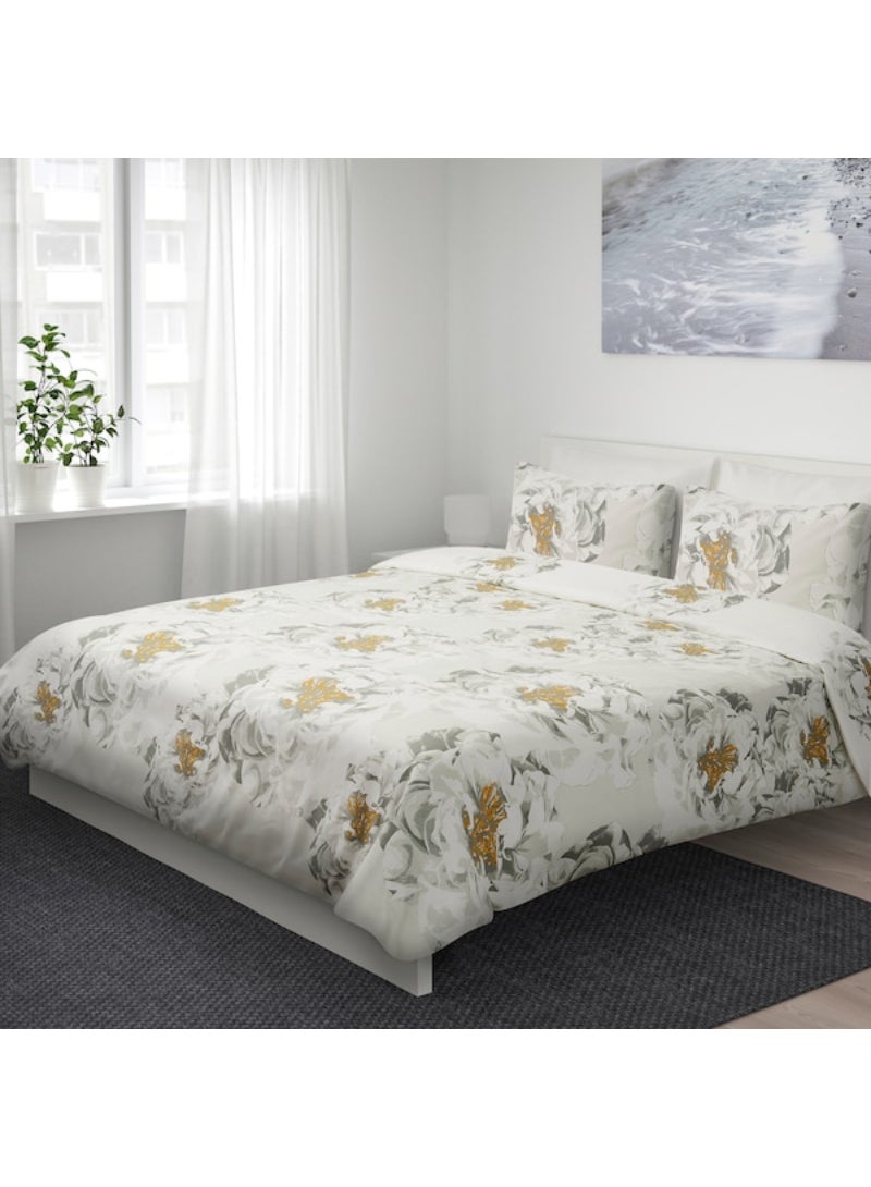 IKEA FRAKTA Duvet cover and 2 pillowcases - white yellow/flower - 240x220/50x80 cm - Image 3