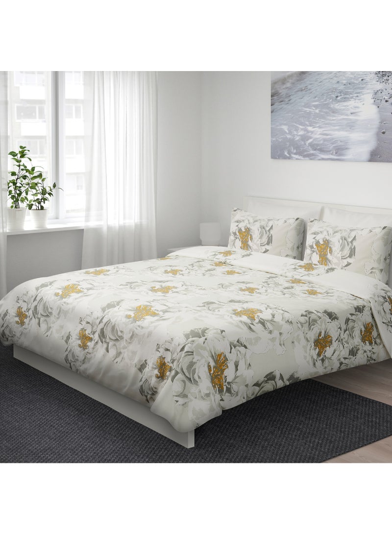 IKEA FRAKTA Duvet cover and 2 pillowcases - white yellow/flower - 240x220/50x80 cm - Image 2