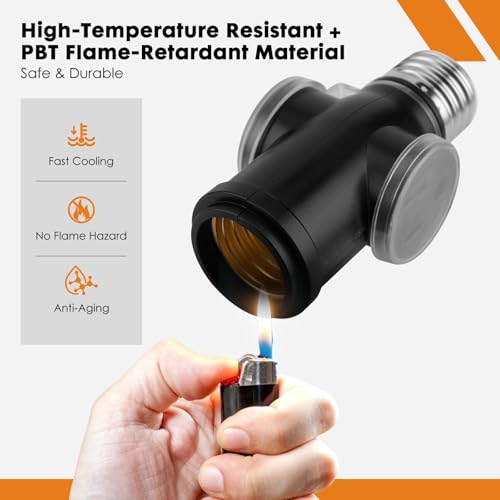 Onite 2-Pack Light Socket Outlet Adapter – Convert E26 Socket to 3-Prong Plug Outlet with Bulb Socket Kept, Dust-Proof Cover, Flame Retardant PBT, Indoor & Outdoor Use, Black - Image 2