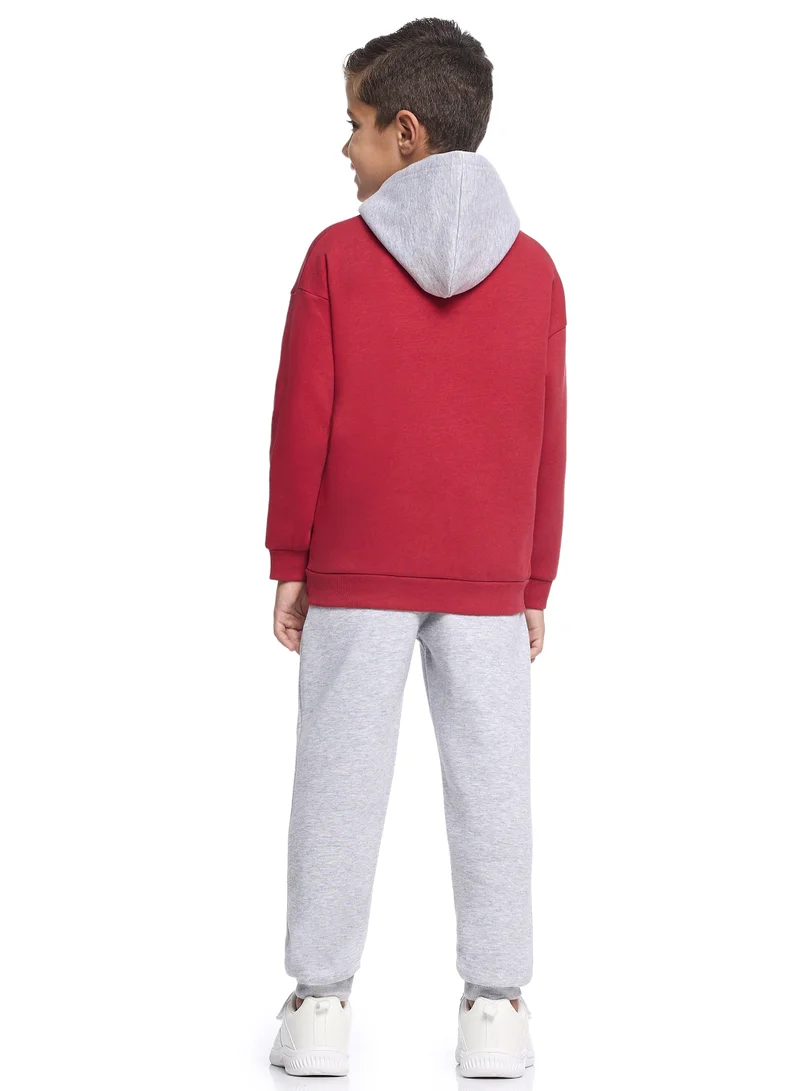 victor and jane Boys Brooklyn Hoodie Fleece Tracksuit - Maroon &amp; Grey