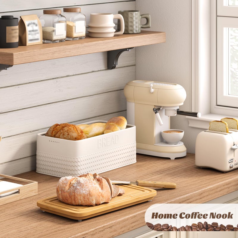 kiplant Bread Box for Kitchen Countertop, Large Bread Storage Container with Bamboo Lid, Iron Farmhouse Bread Box for Your House, White - Image 4