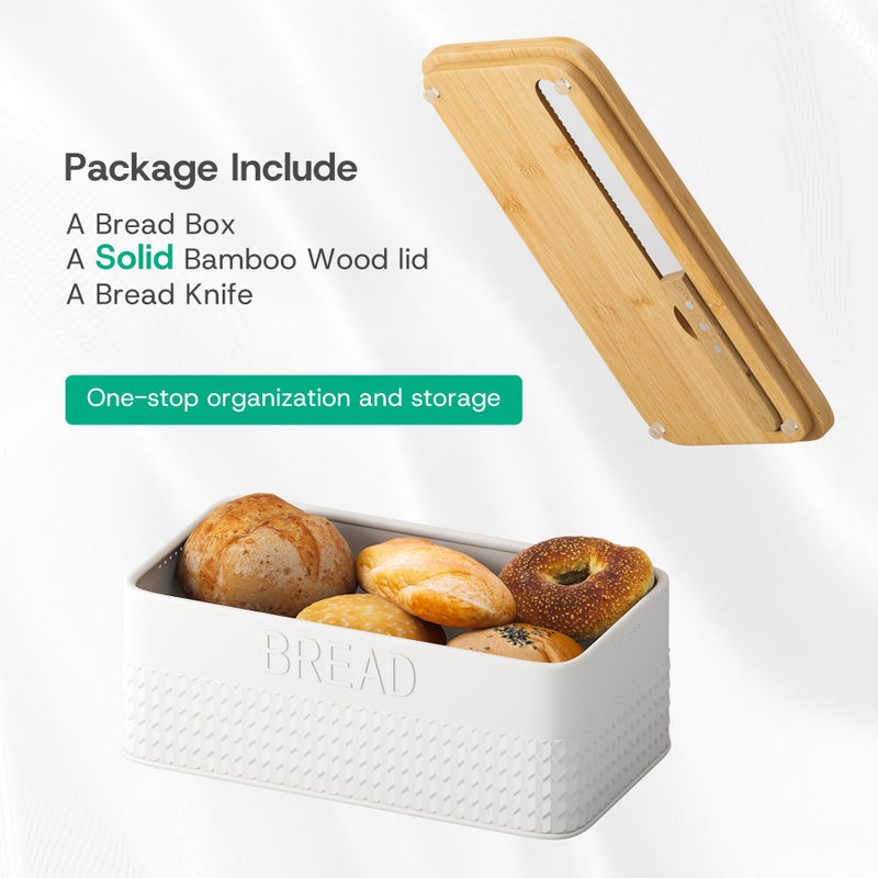 kiplant Bread Box for Kitchen Countertop, Large Bread Storage Container with Bamboo Lid, Iron Farmhouse Bread Box for Your House, White - Image 3