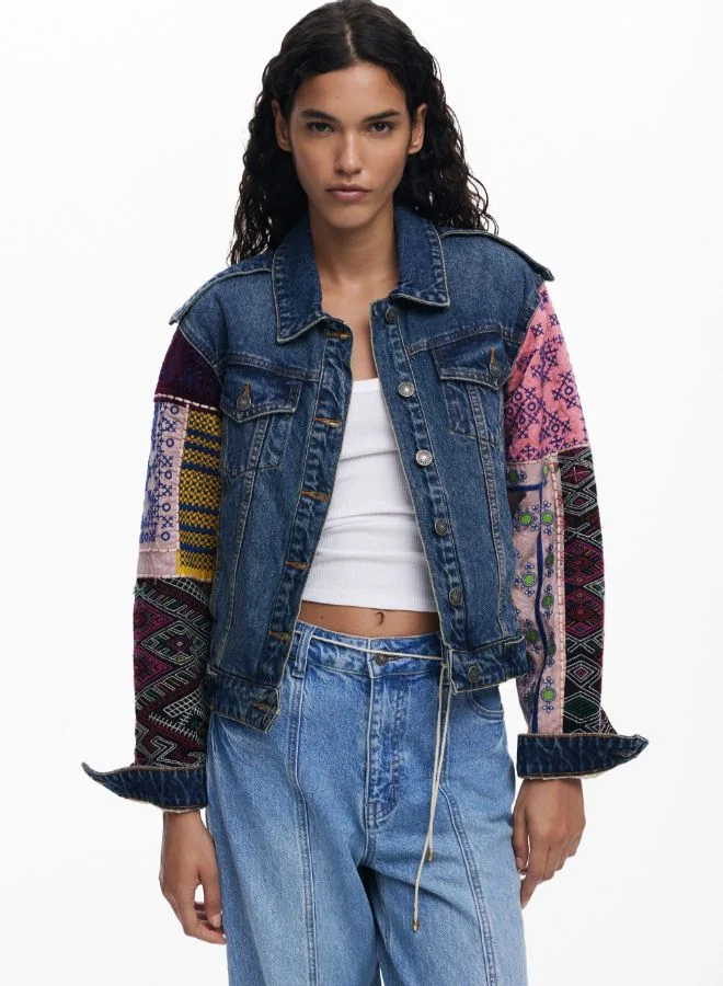 DESIGUAL Denim jacket with combined sleeves