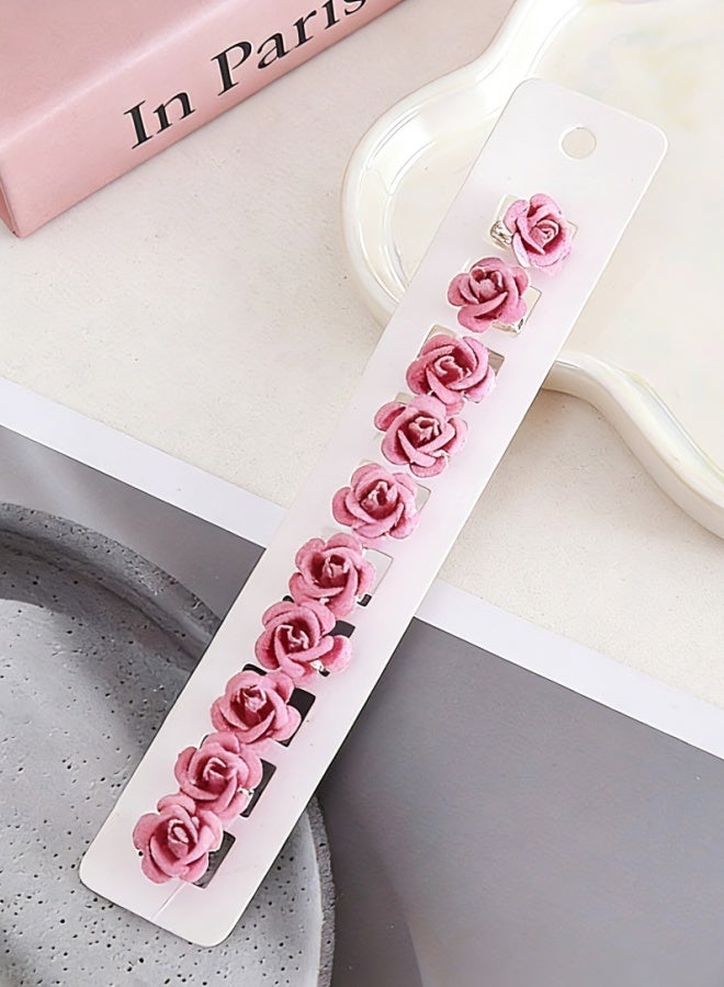 10Pcs Flocked Rose Hair Clips for Girls, Mini 3D Rose Flower Hair Pins for Toddlers, Kids Cute Braid Hair Accessories for Birthday, Princess Dress Up & Photo Props - Image 3