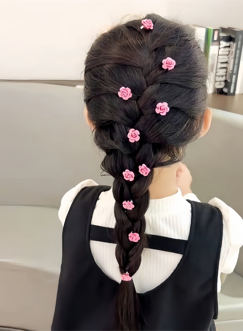 10Pcs Flocked Rose Hair Clips for Girls, Mini 3D Rose Flower Hair Pins for Toddlers, Kids Cute Braid Hair Accessories for Birthday, Princess Dress Up & Photo Props - Image 1