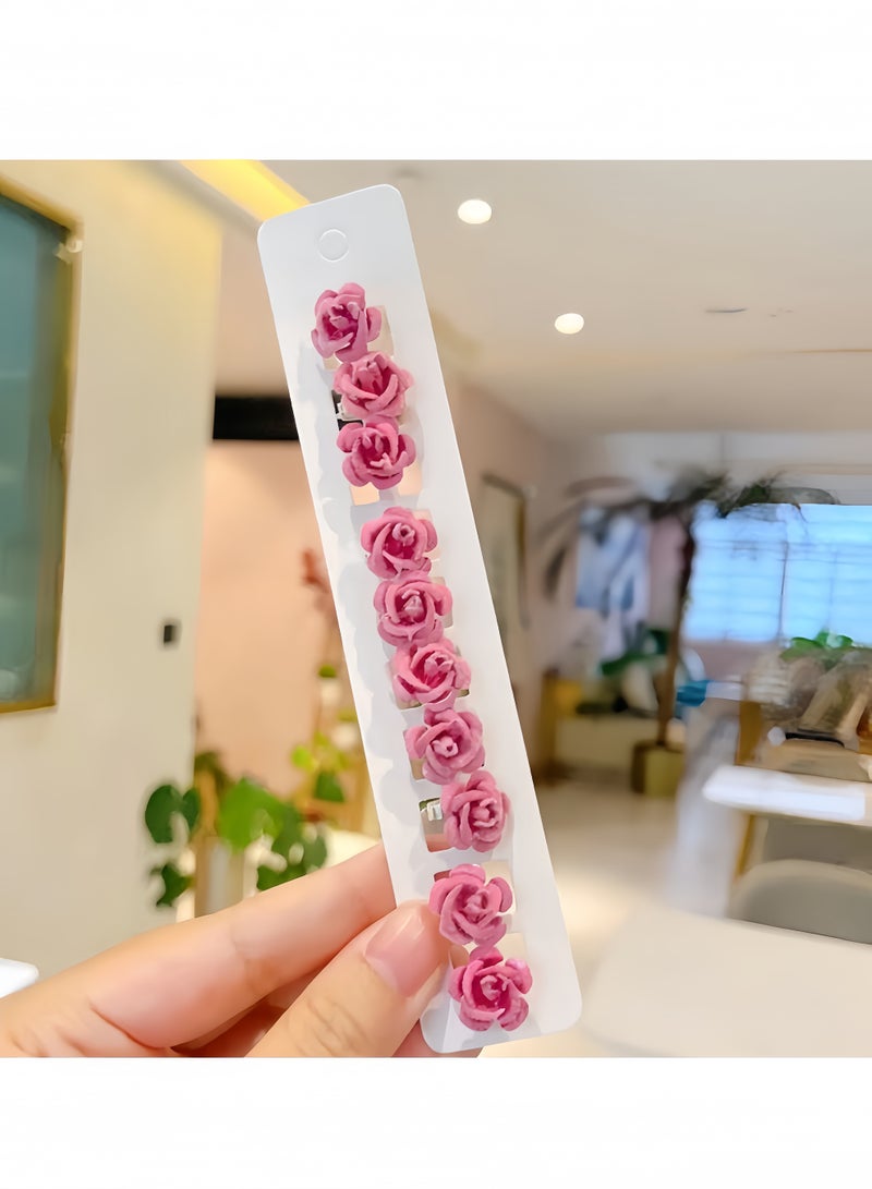 10Pcs Flocked Rose Hair Clips for Girls, Mini 3D Rose Flower Hair Pins for Toddlers, Kids Cute Braid Hair Accessories for Birthday, Princess Dress Up & Photo Props - Image 4