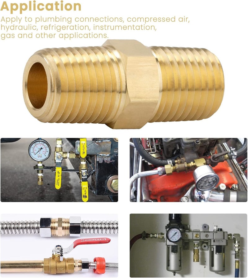 KOOTANS 1/4 NPT x 1/4 NPT Male Solid Brass Hex Nipples, Heavy Brass Pipe Adapter Fittings Equal Nipples Connectors 4Pieces - Image 5