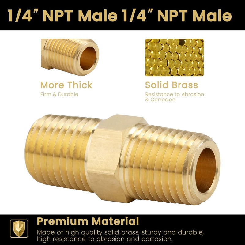 KOOTANS 1/4 NPT x 1/4 NPT Male Solid Brass Hex Nipples, Heavy Brass Pipe Adapter Fittings Equal Nipples Connectors 4Pieces - Image 3