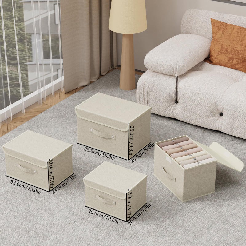 ENUMAIL Storage Boxes, Collapsible Storage Bins with Lids, Cotton and linen cloth Storage Baskets with Handle, for Books, Closet, Bedroom, Home, 10.2x7.9x6.7 in, Grey and Beige - Image 4