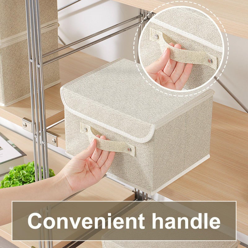 ENUMAIL Storage Boxes, Collapsible Storage Bins with Lids, Cotton and linen cloth Storage Baskets with Handle, for Books, Closet, Bedroom, Home, 10.2x7.9x6.7 in, Grey and Beige - Image 5
