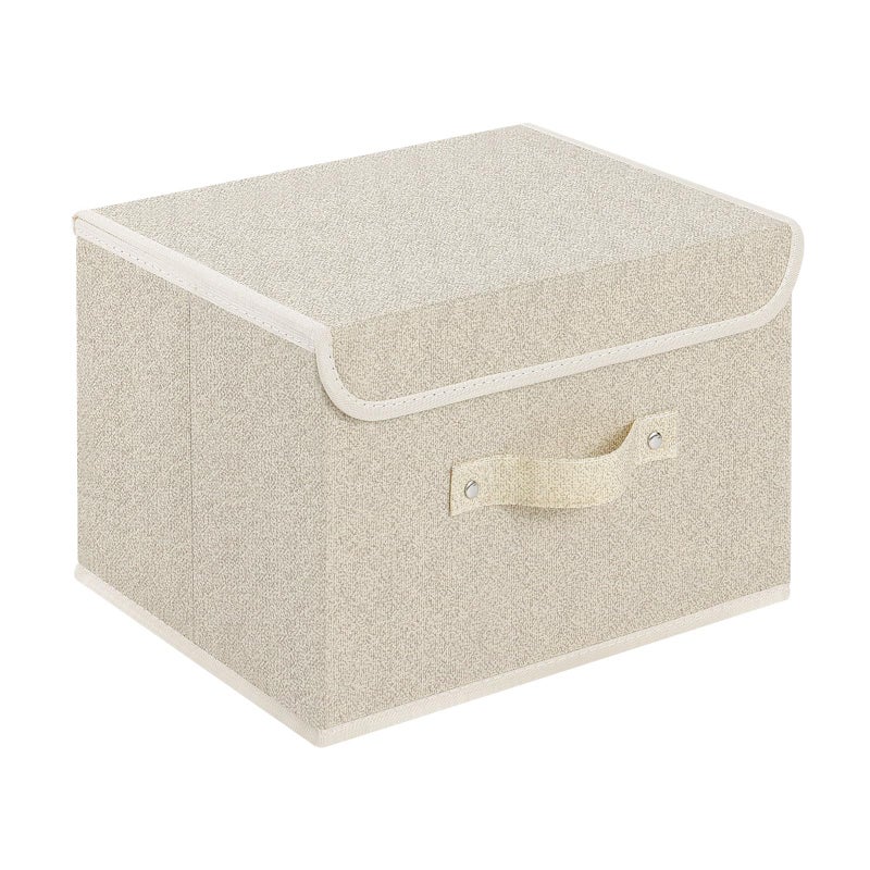 ENUMAIL Storage Boxes, Collapsible Storage Bins with Lids, Cotton and linen cloth Storage Baskets with Handle, for Books, Closet, Bedroom, Home, 10.2x7.9x6.7 in, Grey and Beige - Image 1
