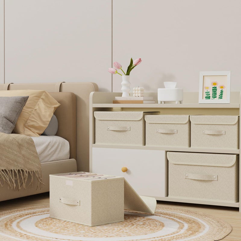 ENUMAIL Storage Boxes, Collapsible Storage Bins with Lids, Cotton and linen cloth Storage Baskets with Handle, for Books, Closet, Bedroom, Home, 10.2x7.9x6.7 in, Grey and Beige - Image 3