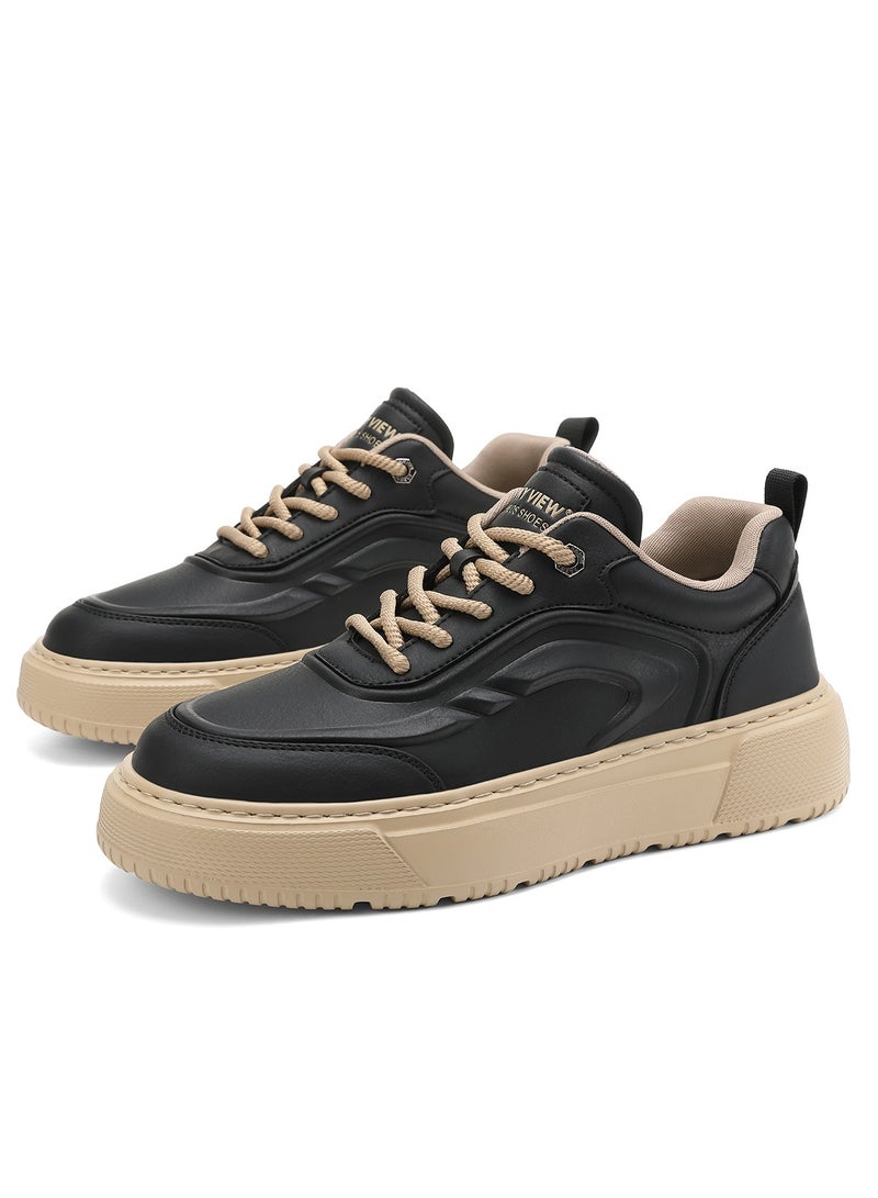 Sky View SKY VIEW Men's Fashion Shoes Ultrafine Fiber Vamp Casual Shoes For Men Non Slip Lace Up Chunky Sneakers Cushioned And Lightweight Low Top Walking Shoes Black-01  - Image 1