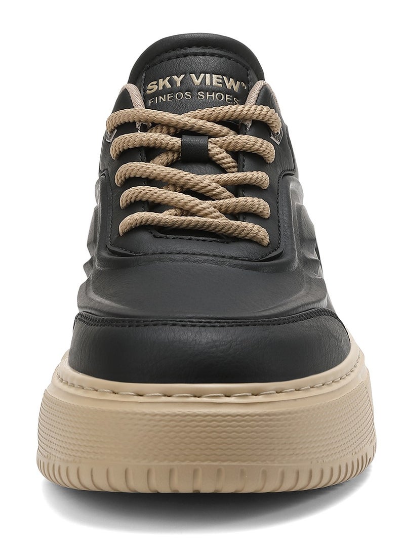 Sky View SKY VIEW Men's Fashion Shoes Ultrafine Fiber Vamp Casual Shoes For Men Non Slip Lace Up Chunky Sneakers Cushioned And Lightweight Low Top Walking Shoes Black-01  - Image 3