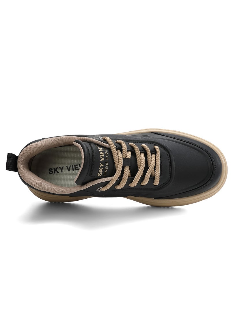 Sky View SKY VIEW Men's Fashion Shoes Ultrafine Fiber Vamp Casual Shoes For Men Non Slip Lace Up Chunky Sneakers Cushioned And Lightweight Low Top Walking Shoes Black-01  - Image 5
