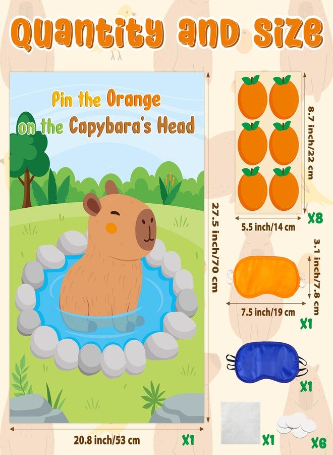 CY2SIDE Capybara Pin the Tail Games, Pin the Orange On the Capybara’s Head Party Sticker Games for Kids, Large Fun Animal Poster with 8 Sheet Orange Sticker for Kids Birthday Party Supplies Decoration - Image 2