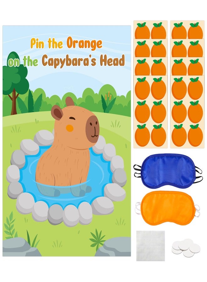 CY2SIDE Capybara Pin the Tail Games, Pin the Orange On the Capybara’s Head Party Sticker Games for Kids, Large Fun Animal Poster with 8 Sheet Orange Sticker for Kids Birthday Party Supplies Decoration - Image 1