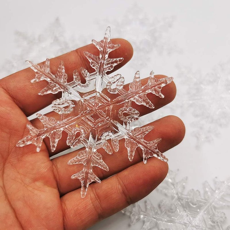 ccHuDE 20 Pcs Clear Acrylic Christmas Snowflake Decor Xmas Tree Hanging Ornaments Window Decoration Snow Theme Decoration 83mm - Image 5