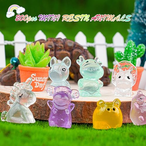 GALAOMA 200pcs Multicolor Mini Resin Animals Luminous Tiny Ducks Figures for Micro Fairy Garden Accessories Micro Landscape Ornaments DIY Mini Garden Outdoor Decor Dinosaur Rabbit Flamingo Owls Ocean Animal - Image 4