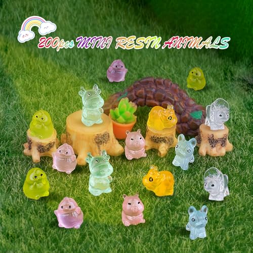 GALAOMA 200pcs Multicolor Mini Resin Animals Luminous Tiny Ducks Figures for Micro Fairy Garden Accessories Micro Landscape Ornaments DIY Mini Garden Outdoor Decor Dinosaur Rabbit Flamingo Owls Ocean Animal - Image 5