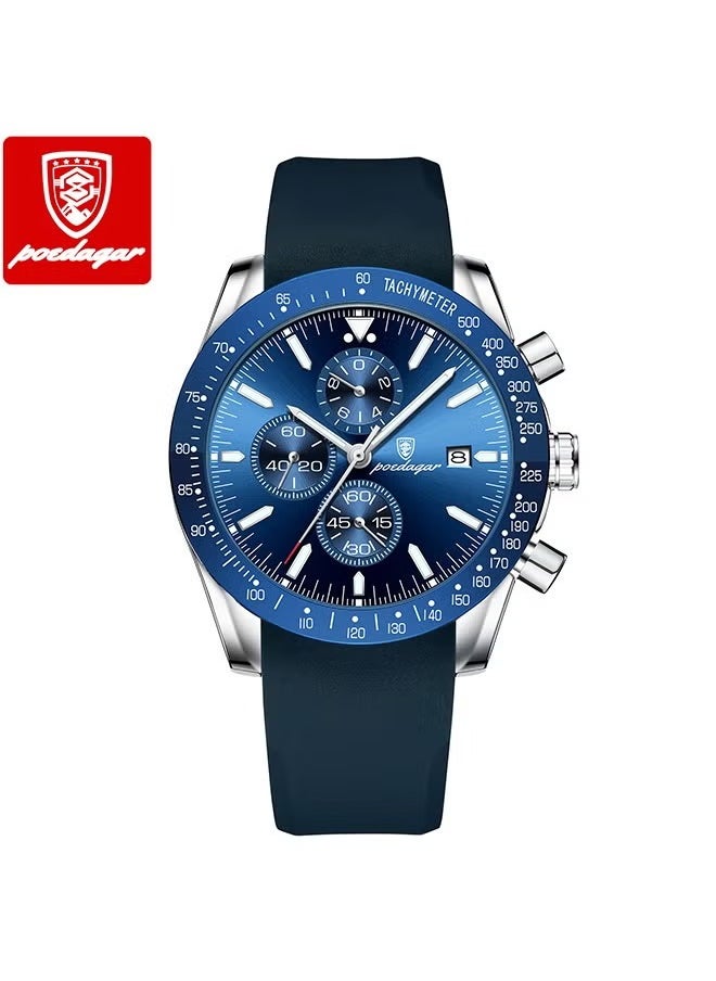 POEDAGAR Watches for Men Quartz Watch Leather Waterproof Chronograph Watch  - Image 1