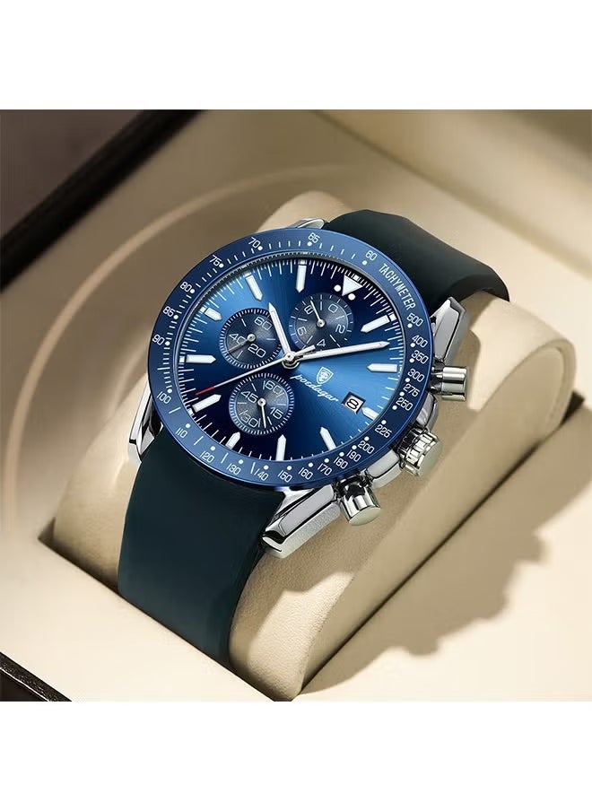POEDAGAR Watches for Men Quartz Watch Leather Waterproof Chronograph Watch  - Image 2