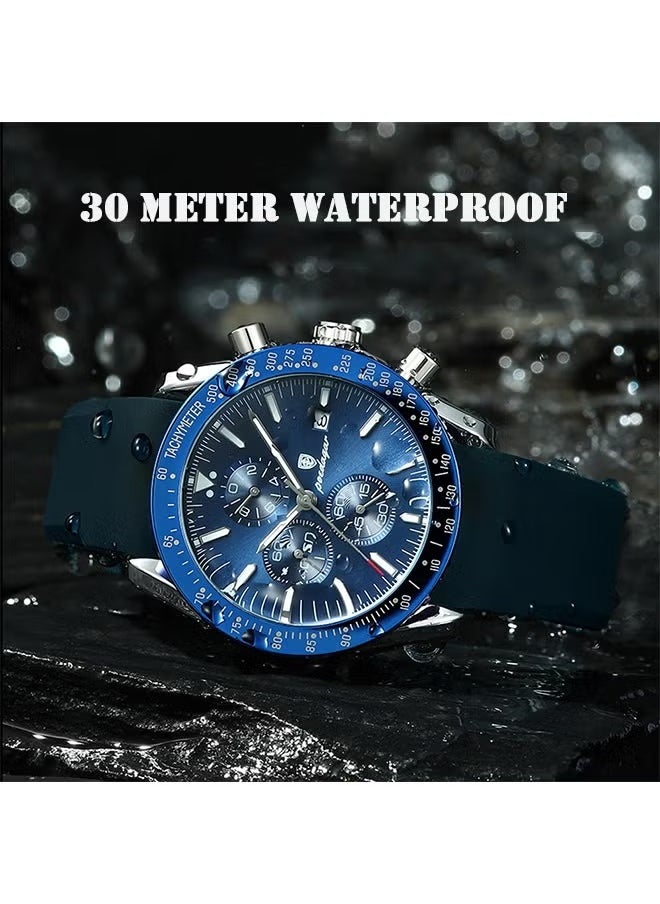 POEDAGAR Watches for Men Quartz Watch Leather Waterproof Chronograph Watch  - Image 3