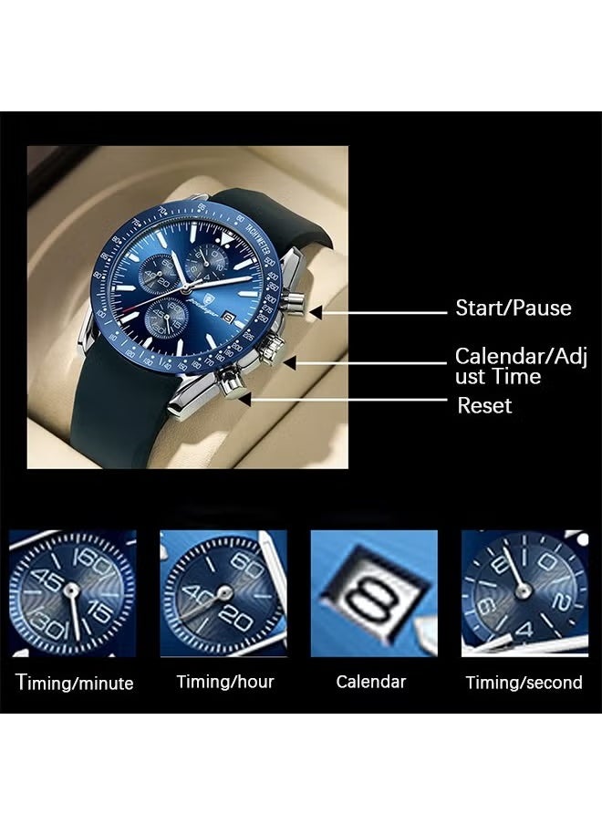 POEDAGAR Watches for Men Quartz Watch Leather Waterproof Chronograph Watch  - Image 4