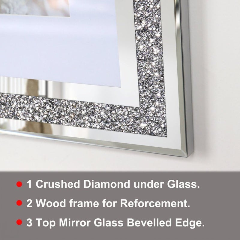 ALLartonly Big Mirror Photo Frame 16x20inch Mat To 11x14inch Crushed Diamond Bling Sparkle Home Decor , 2 Pack Crystal Silver Glass Wedding Picture Poster Wall Frame. - Image 3