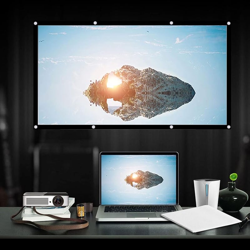 Portable Foldable Non Crease White Projector Screen 16 9 Polyester Fabric for Home Outdoor Camping Movie - Image 2