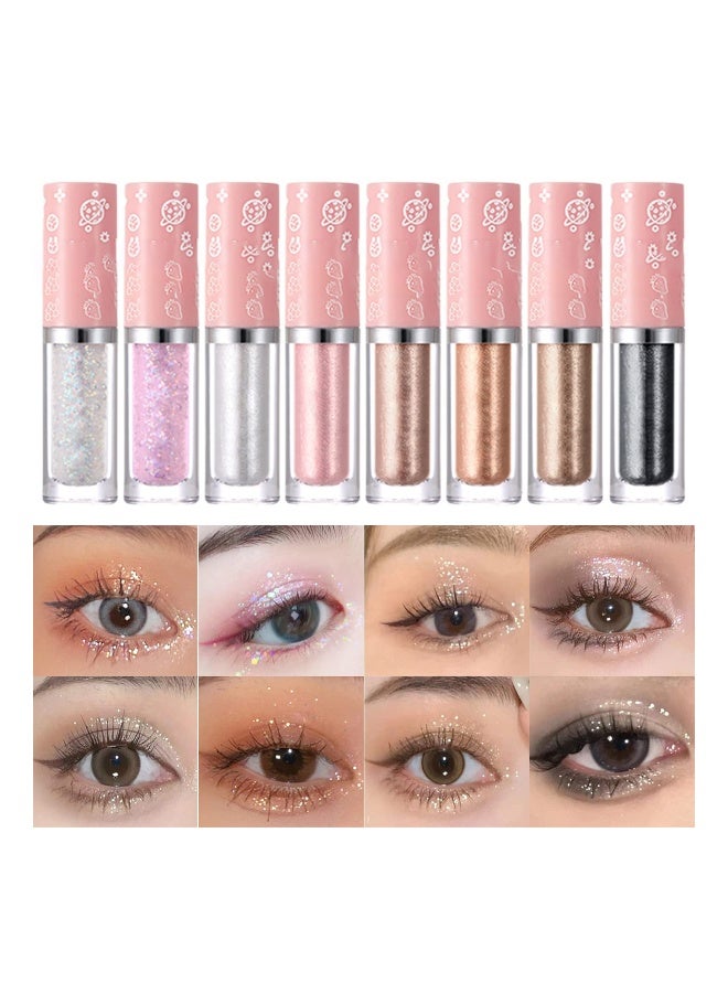 8PCS Liquid Glitter Eyeshadow Makeup, Shimmer Metallic Glitter Eye Shadow,Quick Drying, High Pigmented, Lightweight Glitter Glue for Creates Sparkly Crystals Eye Makeup Full of Girly Feeling - Image 1
