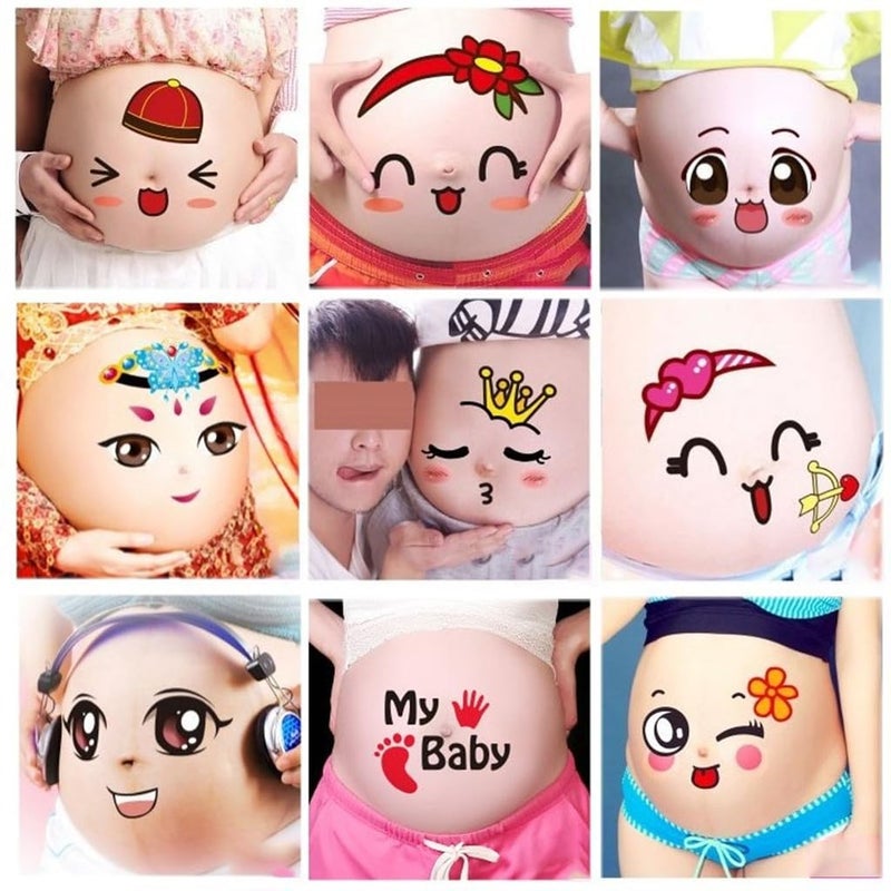 Kinteshun Photo Booth Props for Expectant MothersPregnancy Facial Expressions Sticker Pregnant Women Baring Belly Bump Paster Unborn Baby Photographying Props9 Sheets with Different Expressions