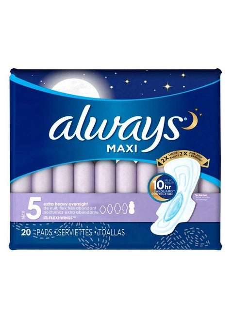 Extra Heavy Overnight Maxi Pads With Flexi-Wings, 20 Count