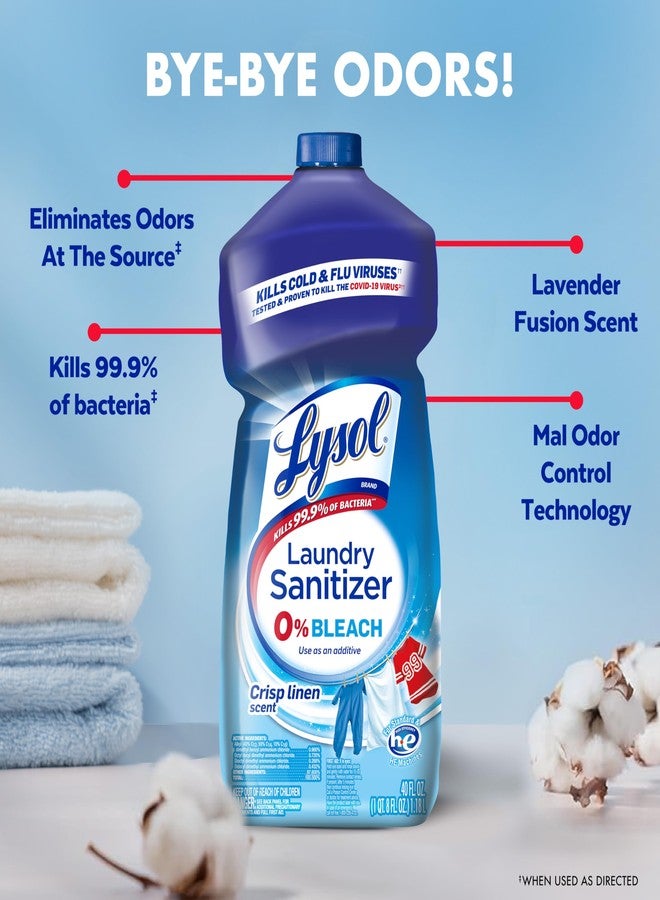 Lysol Disinfectant Laundry Sanitizer, Laundry Detergent Additive, Color Safe Bleach Alternative, Laundry Odor Eliminator, Kills Bacteria & Viruses, Crisp Linen Scent, 40 fl oz (pack of 4) - Image 4