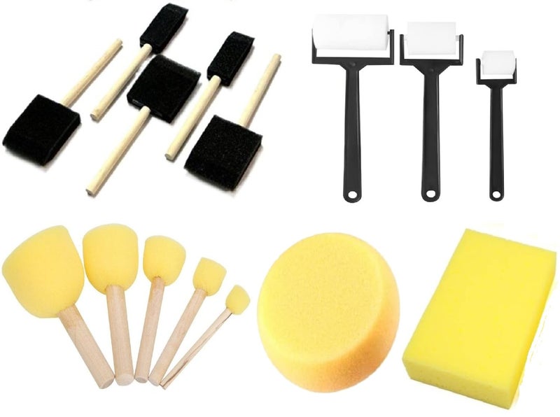 Faded 15 Piece Sponge Brush Combo Set – Assorted Foam Brushes for Painting, Art & Craft Projects | Ideal for Acrylic, Watercolor, DIY Crafts, School Activities & Home Decor - Image 1