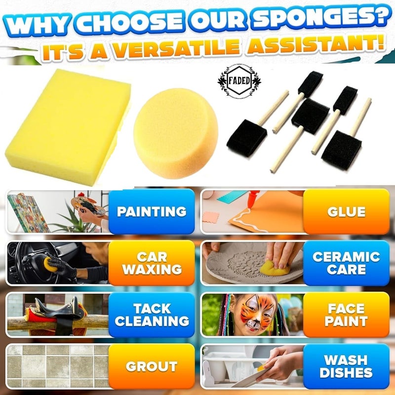 Faded 15 Piece Sponge Brush Combo Set – Assorted Foam Brushes for Painting, Art & Craft Projects | Ideal for Acrylic, Watercolor, DIY Crafts, School Activities & Home Decor - Image 4