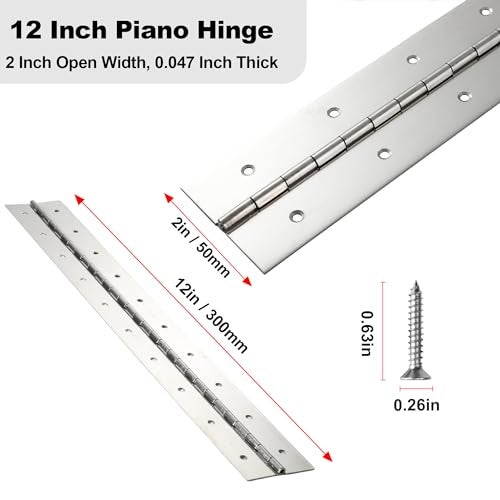 FVSEC 2 Pack Heavy Duty Piano Hinge 12 Inch x 2 Inch Width 0047 Thick Stainless Steel Continuous Piano Hinge for Cabinet Door Toolbox Wooden Box Metal Plate Furniture Industrial Project - Image 3