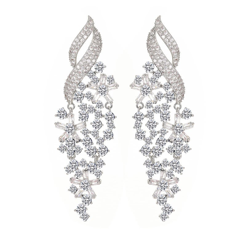 Jucoicu Flower Cubic Zirconia Earrings for Womenï¼ŒDangle Drop Earring (White) - Image 1