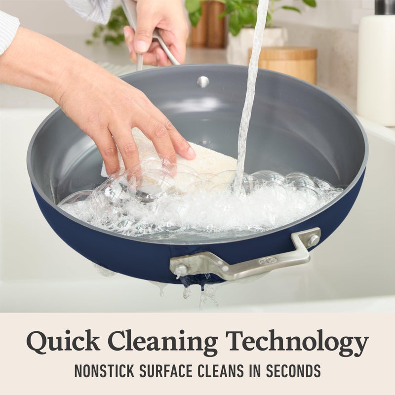 CalphalonÂ® Premier Ceramic Nonstick 12" Frying Pan with Lid, Midnight Blue - Image 2