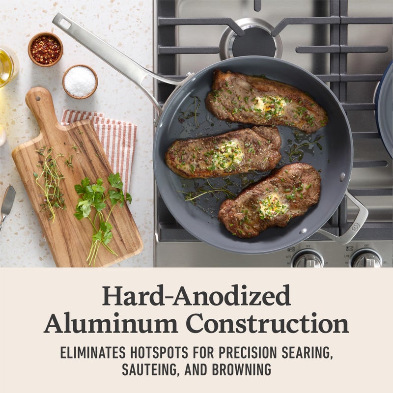 CalphalonÂ® Premier Ceramic Nonstick 12" Frying Pan with Lid, Midnight Blue - Image 3